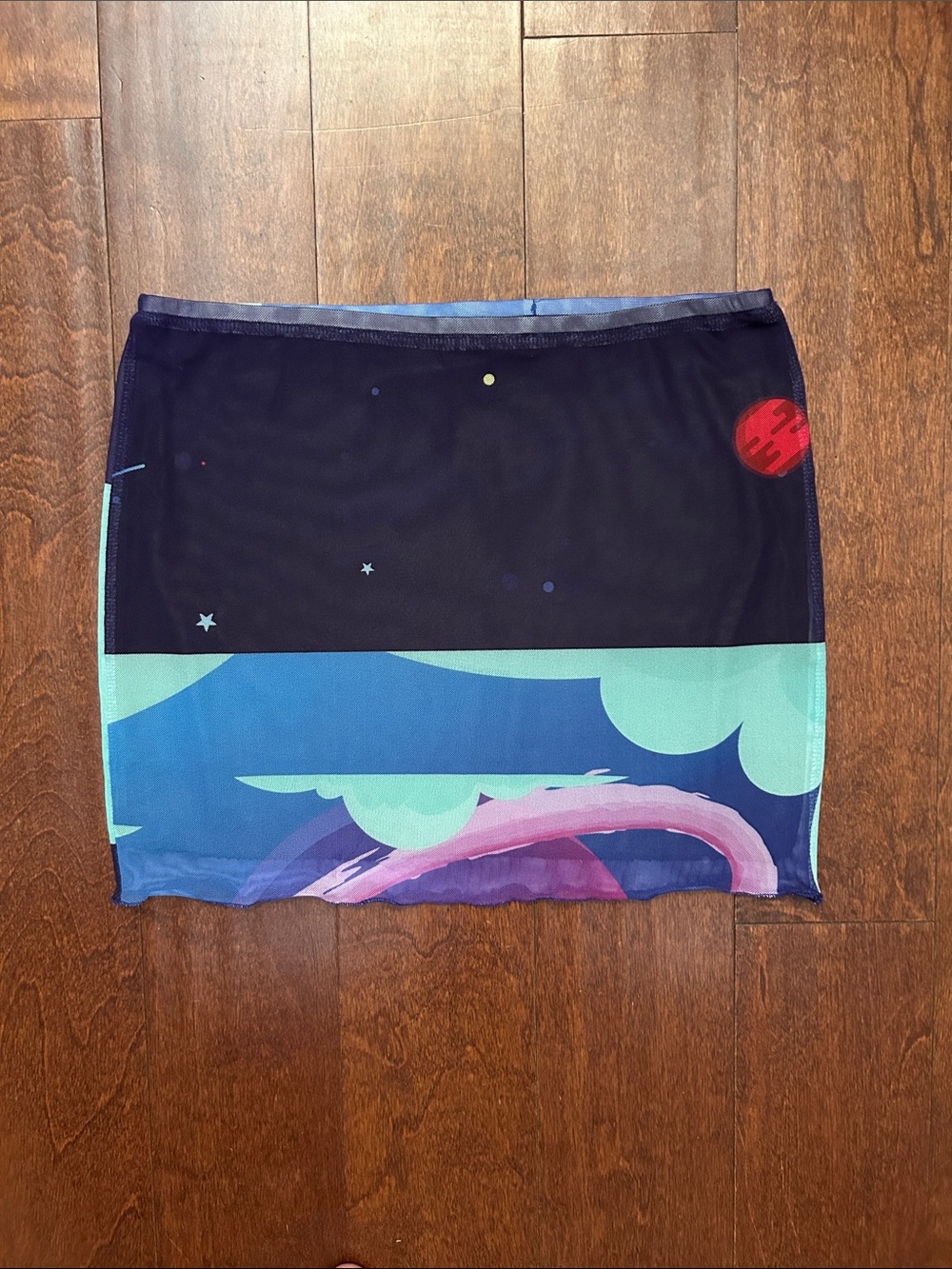 Minnoo Resort Abstract Mesh Cosmic-Print Bathing Suit Mini Skirt, Size Large